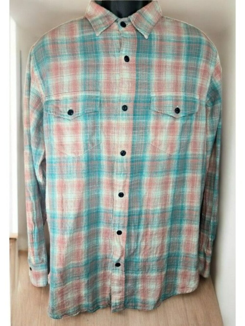 Orvis Mens Classic Fit Pink Plaid Button-Up Shirt Medium